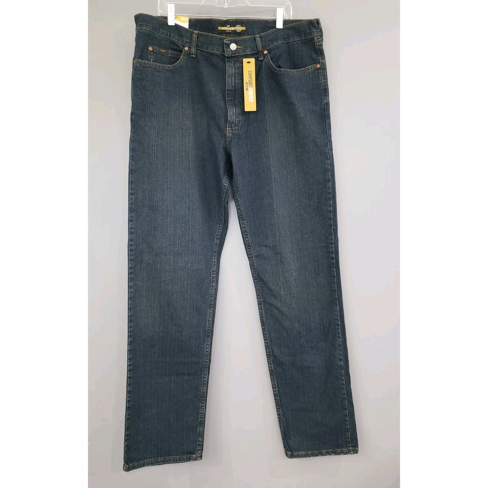 NEW LEE Men's Jeans 40x36 Regular Fit Straight Leg Dark Wash Classic Solid Blue‎